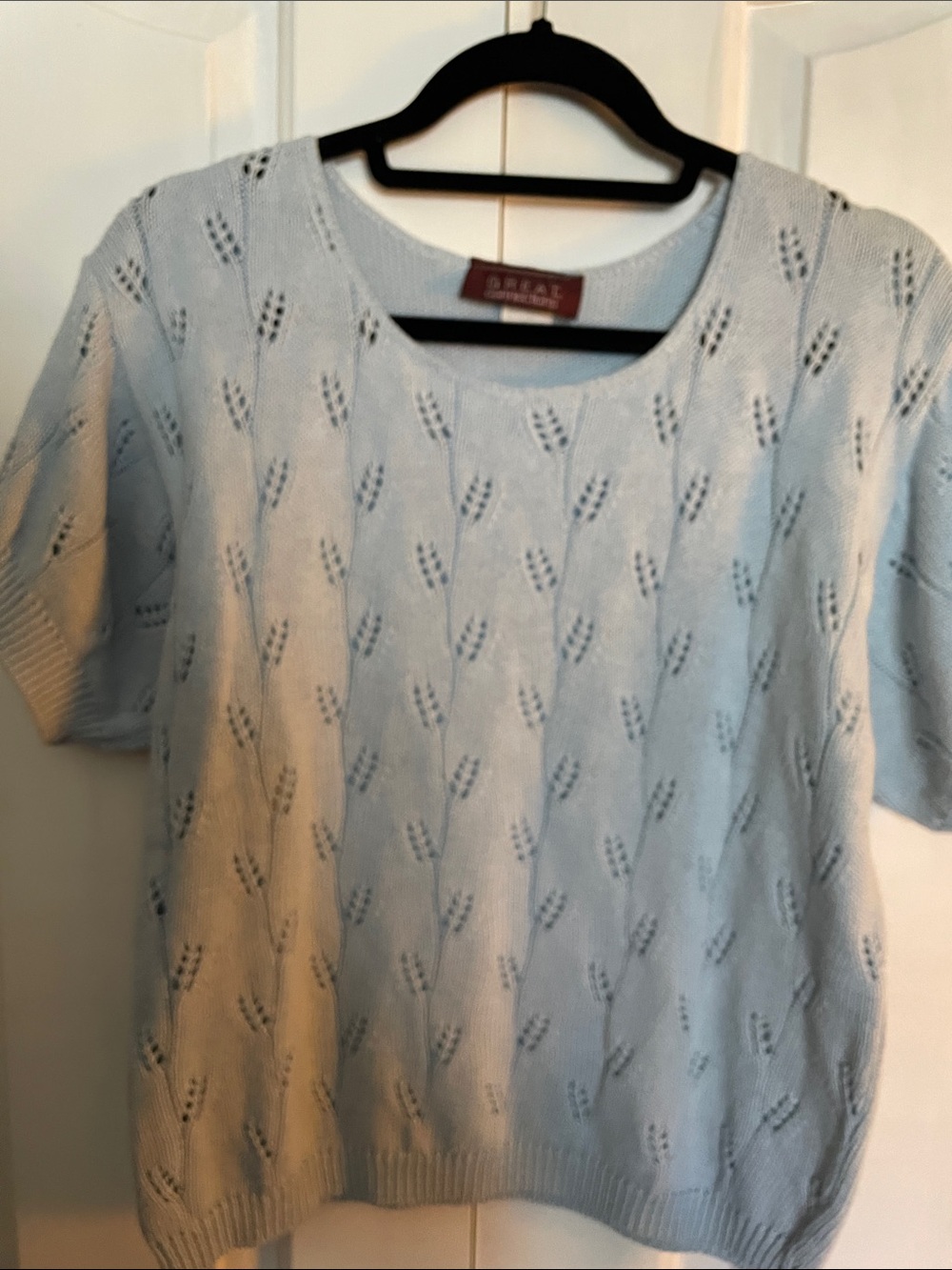 Women's Light Blue Short-Sleeve Knit Sweater